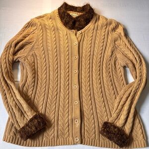 Orvis Women's Tan Cable Knit Cardigan